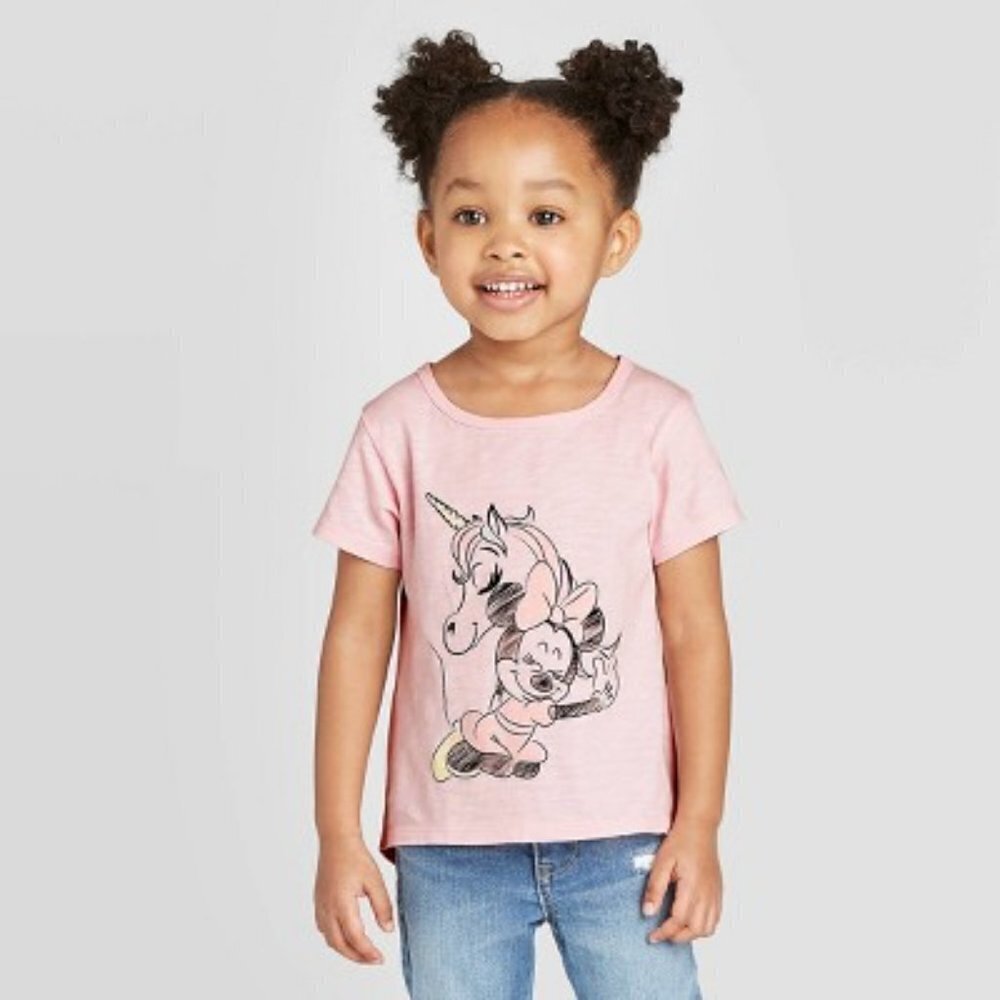 DISNEY Minnie Mouse Shirt Unicorn Pink Graphic T Shirt Baby Girl